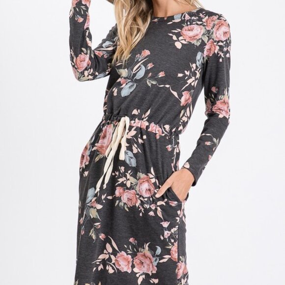 Grey Floral Midi Dress - Picture 3 of 4